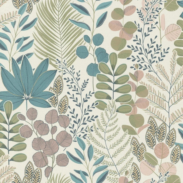 Rasch papier peint intissé, papier peint à motifs Salsa crème, vert tilleul, vieux rose 