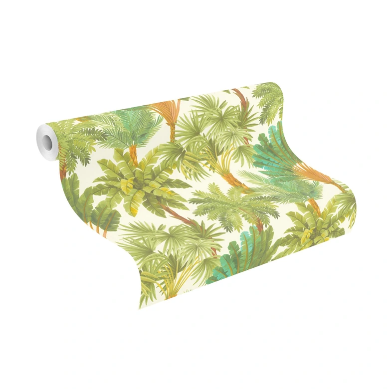 Papier peint intissé Rasch, papier peint à motifs Salsa vert fougère et marron 
