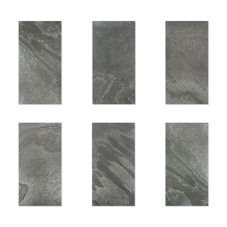 Echtstein - 3D Wandpaneel, Set aus 6 Natursteinplatten als luxuriöse Wandverkleidung - Schiefer Grau 