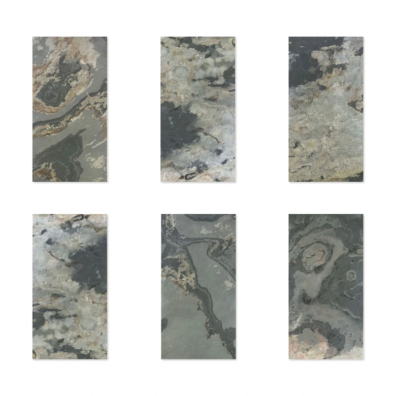 Echtstein - 3D Wandpaneel, Set aus 6 Natursteinplatten als luxuriöse Wandverkleidung - Patina Schiefer 