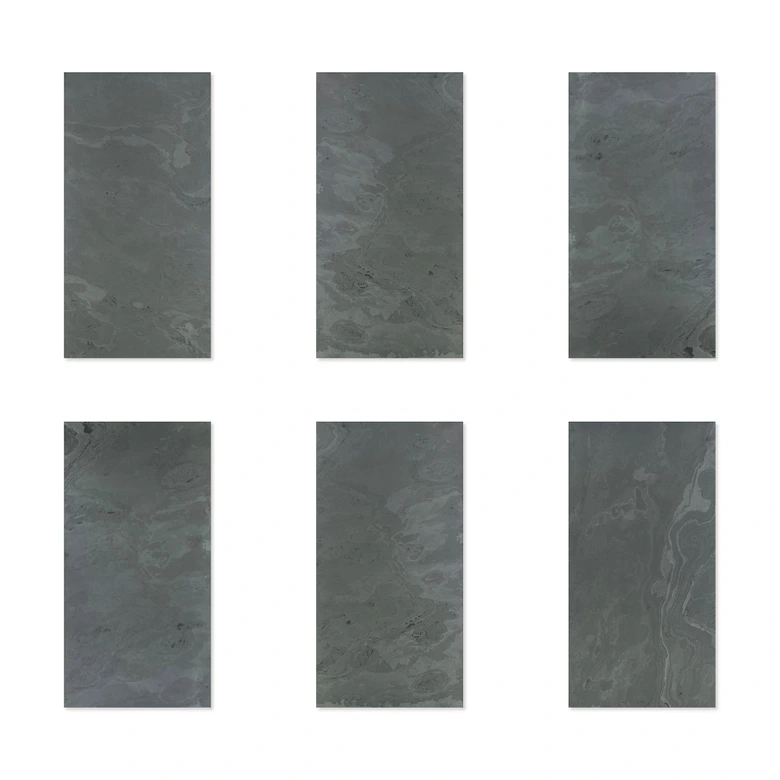 Echtstein - 3D Wandpaneel, Set aus 6 Natursteinplatten als luxuriöse Wandverkleidung - Schiefer Schwarz 