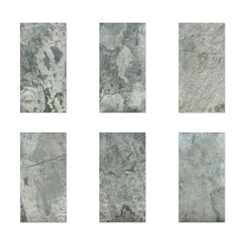 Echtstein - 3D Wandpaneel, Set aus 6 Natursteinplatten als luxuriöse Wandverkleidung - Glimmerschiefer Silber 