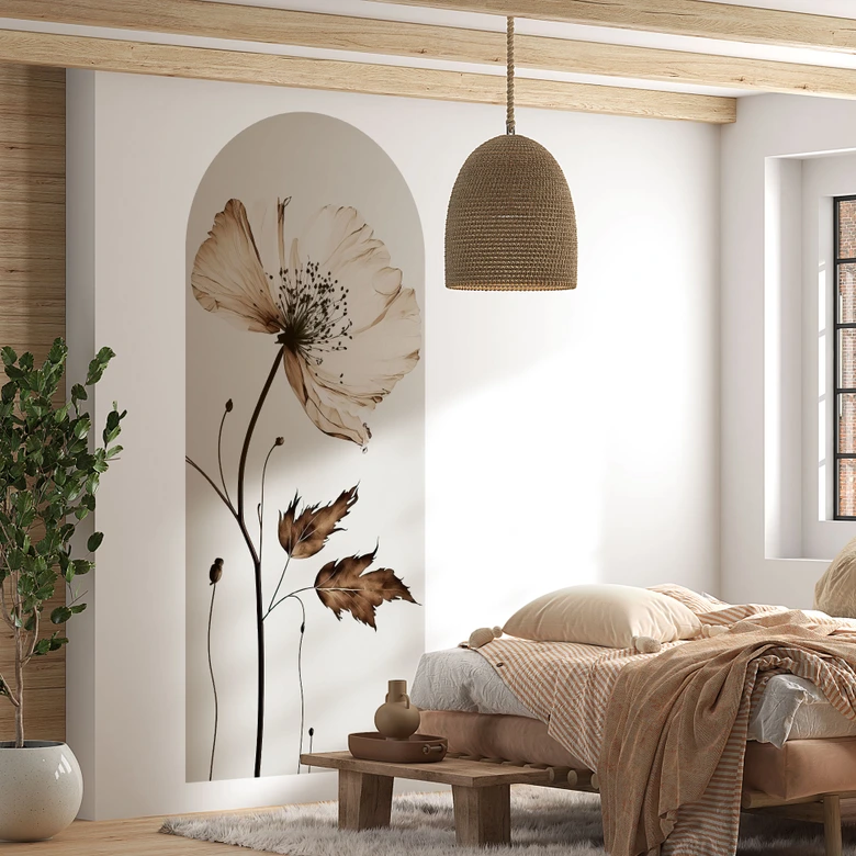 Wallsticker rundbue vægpanel tørret blomst i creme - Treechild - smal 