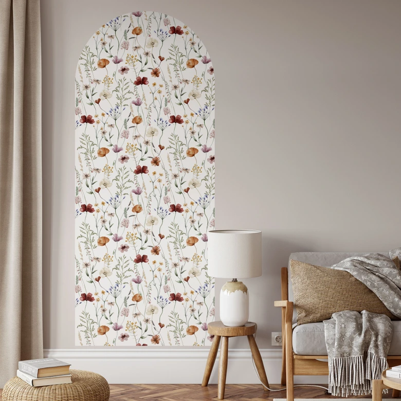 Wandtattoo Rundbogen Wandpaneel Bunte Wildblumen - UN Design - schmal 