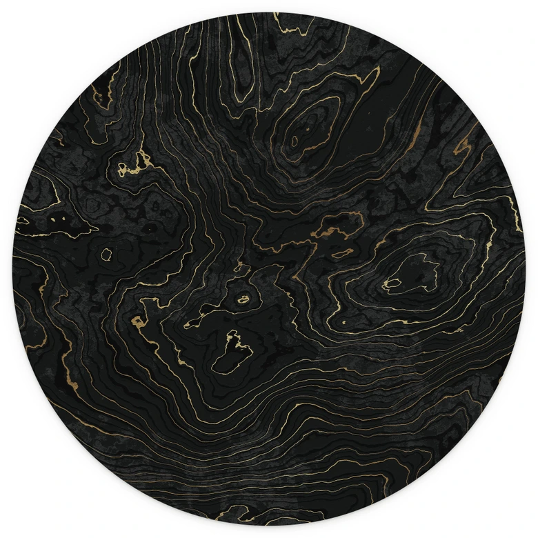 Wall Mural Abstract Lines Black-gold - Amini - Round - Self-adhesive/non-woven 