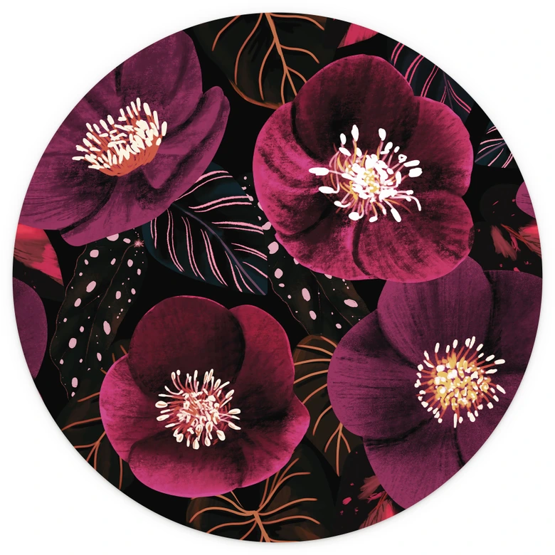 Fotomural de flores en tonos púrpura - Ilustración de anís - Redondo - Papel pintado autoadhesivo/no tejido 