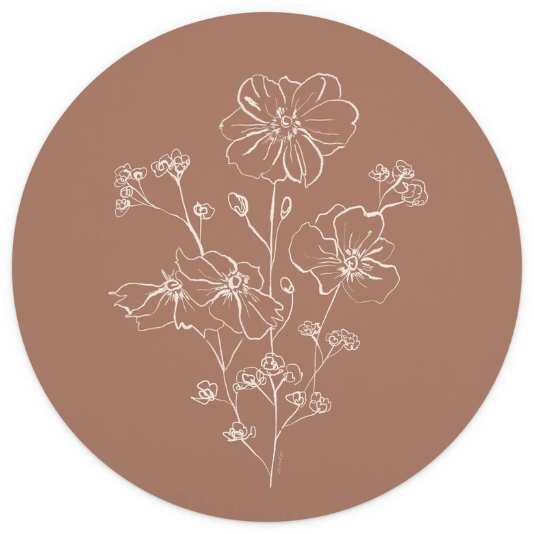 Wall Mural Wild Rose Bouquet Mocha Mousse | Floral Wallpaper - Anise illustration - Round - non self-adhesive/self-adhesive wallpapers 