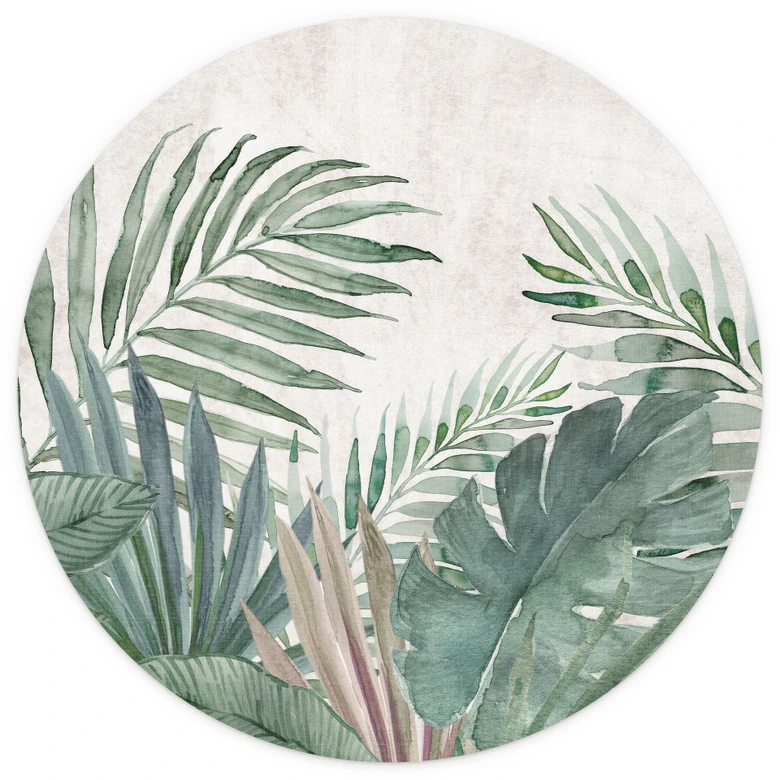 Jungle Leaves Groen Aquarel Fotobehang - Bloemdecor - Rond - vliesbehang/zelfklevend vliesbehang 