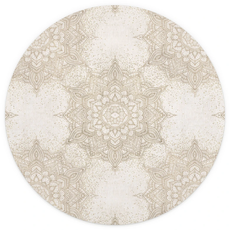 Elegant mandala-fototapet i sandguld - Bloomery Decor - Rundt - selvklæbende/ikke-vævet 