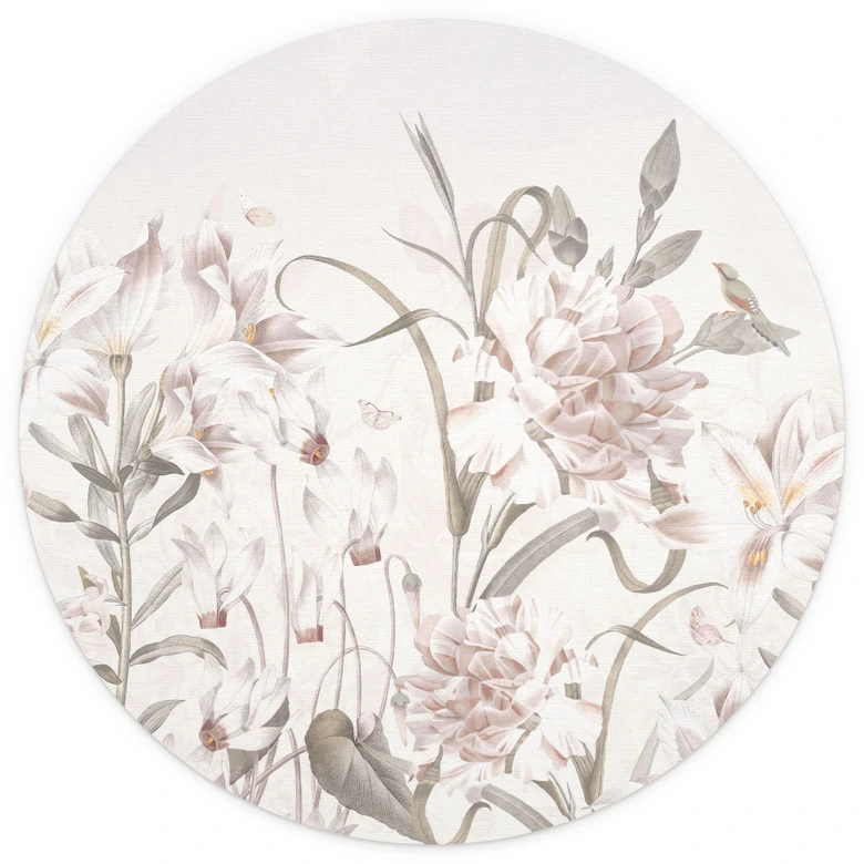 Fototapete Florale Wiese in Hellrosa - Bloomery Decor - Rund - selbstklebend/Vlies 