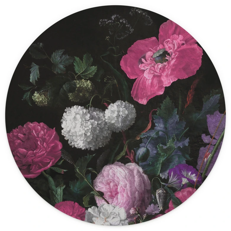 Fleurs Papier peint photo Bouquet floral style mignonnette - Bloomery Decor - Rond - papier peint intissé/papier peint intissé autocollant 