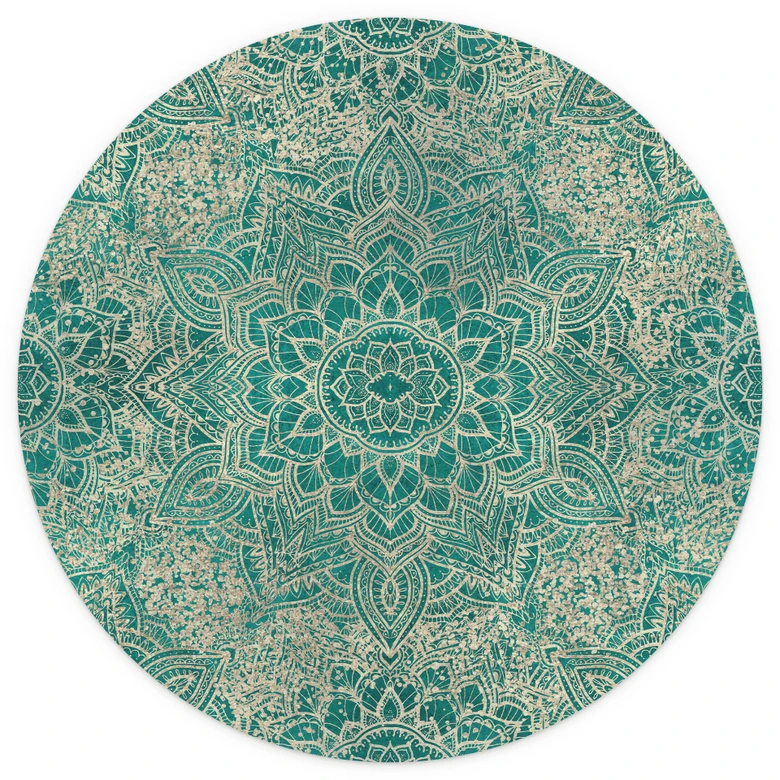 Fototapete Orientalisch - Mandala Boho Gold-grün - Bloomery Decor - Rund - Selbstklebend/Vlies 