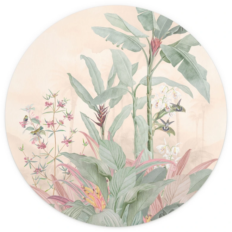 Fototapete Tropische Idylle mit Kolibri Apricot - Bloomery Decor - Rund - Selbstklebend/Vlies 