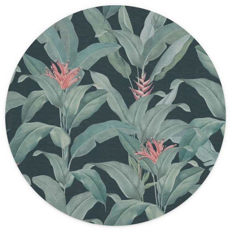 Botanical Wall Mural Urban Jungle Tropical Leaves Green - Bloomery Decor - Round - Self-adhesive/non-woven 