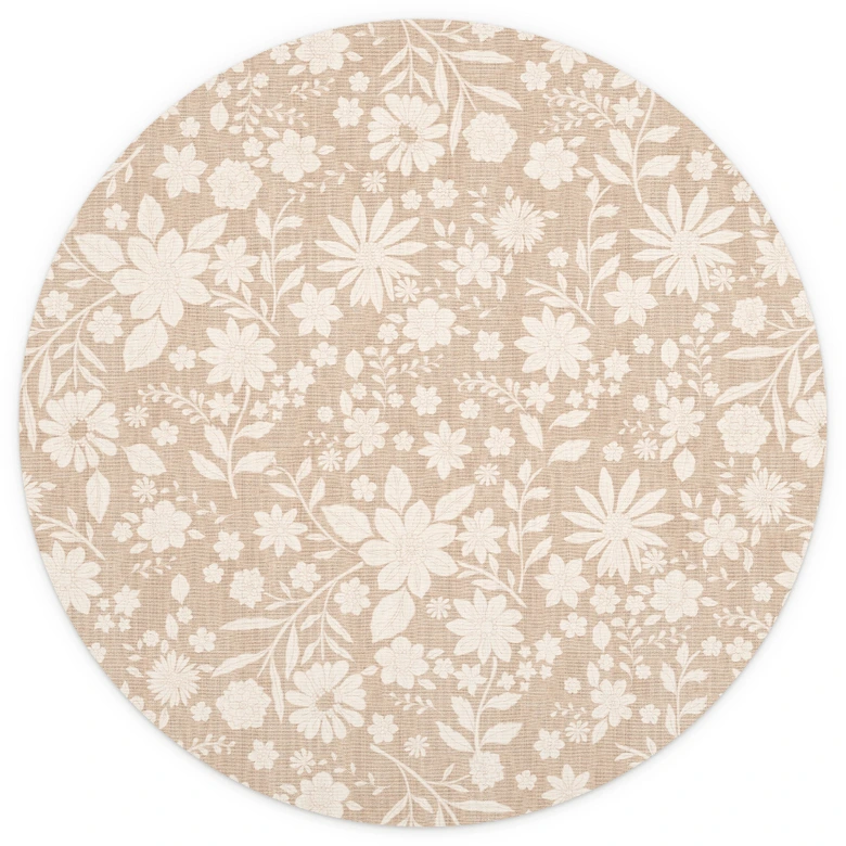 Wall Mural Vintage Flowers in Linen Look - Bloomery Decor - Round - Self-adhesive/non-woven 