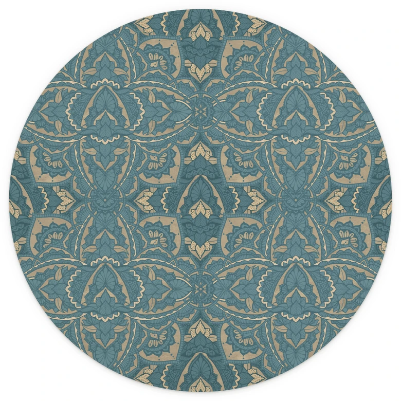 Boho Fototapete Vintage Mandala in Türkisgold - Bloomery Decor - Rund - Selbstklebend/Vlies 