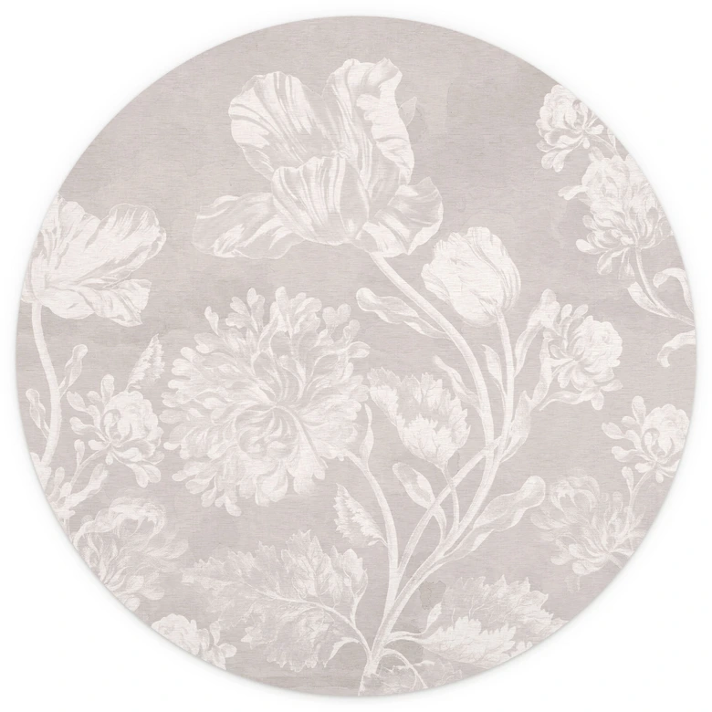 Fototapeta Wildflowers in chalk look Beige - Bloomery Decor - Okrągła - Samoprzylepna / nietkana 