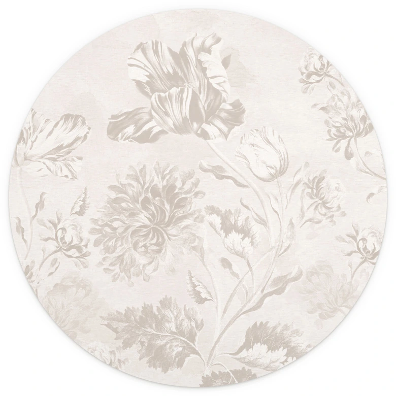 Fototapete Blumen-Illustration - Wildblumen in Kreide-Optik Greige - Bloomery Decor - Rund - Selbstklebend/Vlies 