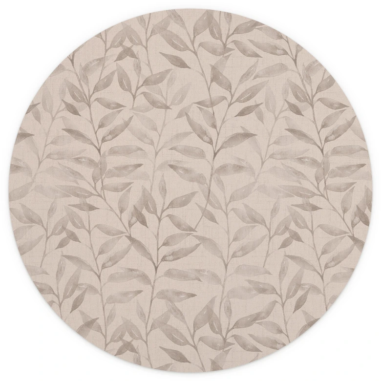 Fototapete Zarte Aquarell-Blätter - Soft Grau - Bloomery Decor - Rund - Selbstklebend/Vlies 