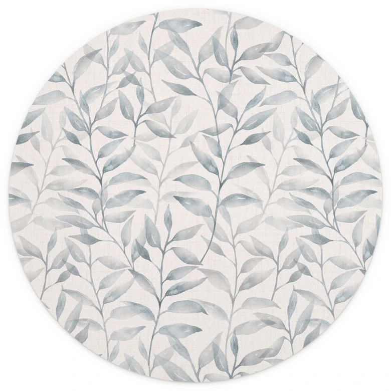 Fototapeta Delicate Watercolour Leaves - Soft Grey - Bloomery Decor - Okrągła - Samoprzylepna / nietkana 