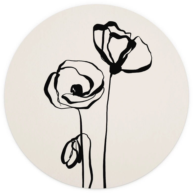Fototapete Line Art Zwei Mohnblumen - Cats & Dotz - Rund - Selbstklebend/Vlies 
