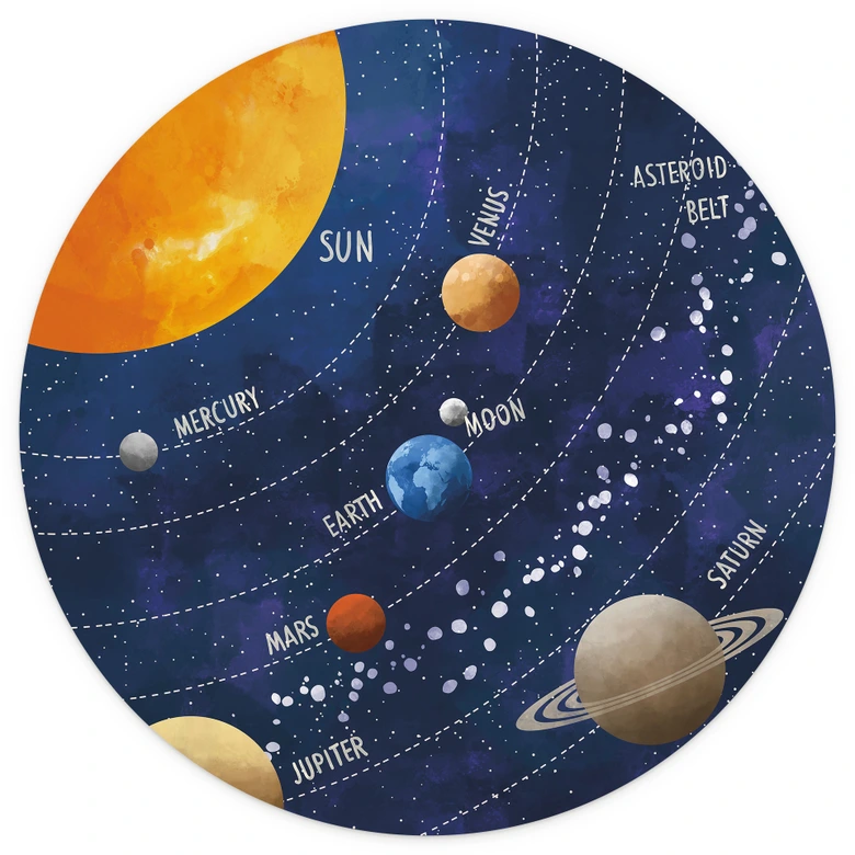 Zonnestelsel met planeten en zon Fotobehang - Cats & Dotz - Rond - Zelfklevend/niet-geweven 