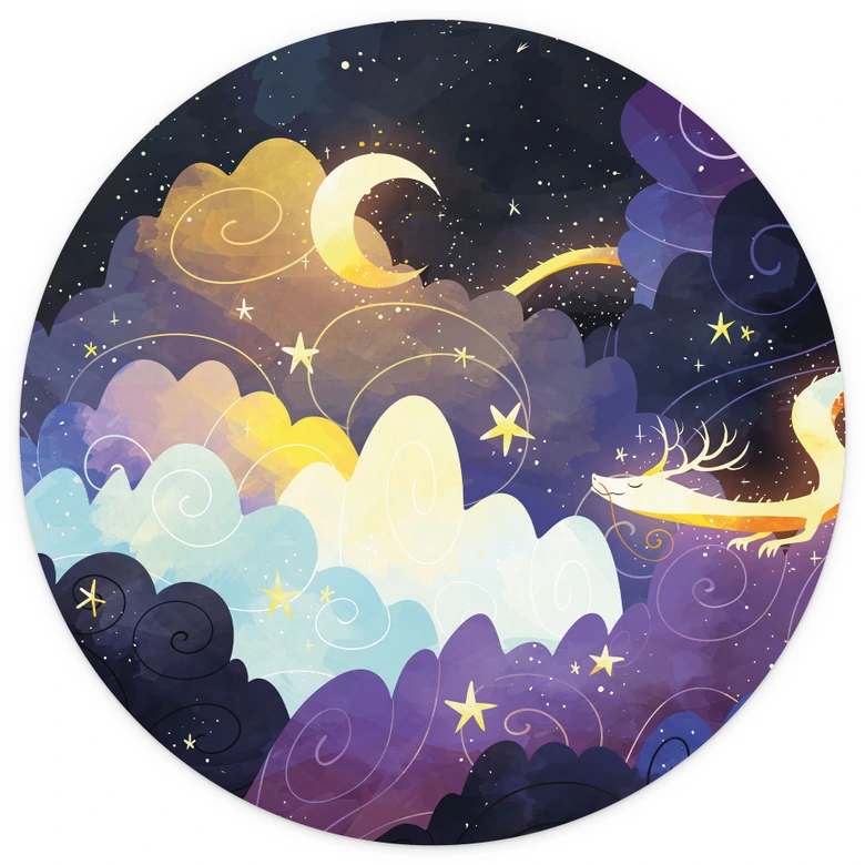 Kinder-Fototapete Drachenflug durch Sternenwolken - DigitalArtsi - Rund - Selbstklebend/Vlies 