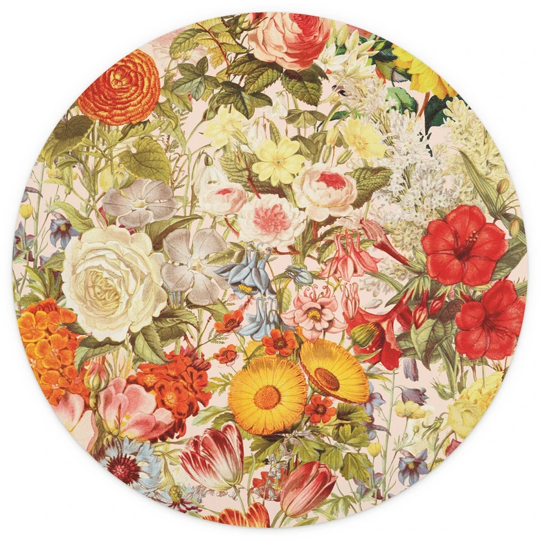 Kolorowa kwiatowa fototapeta z kolażem - Kwiatowa fototapeta - Frida Floral Studio - Okrągła - tapeta flizelinowa/tapeta flizelinowa samoprzylepna 