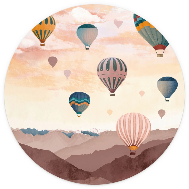 En lo alto de los globos aerostáticos - Goed Blauw - fotomural redondo - Fotomural autoadhesivo/no tejido 