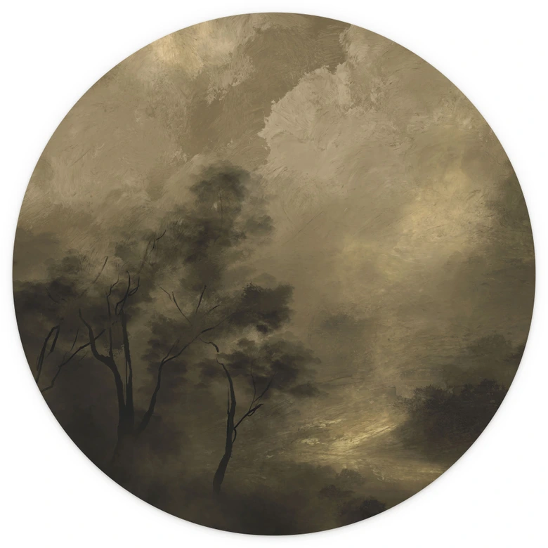 Fototapete Wald - Bäume im Nebel der Dämmerung - Hobday - Rund - Selbstklebend/Vlies 