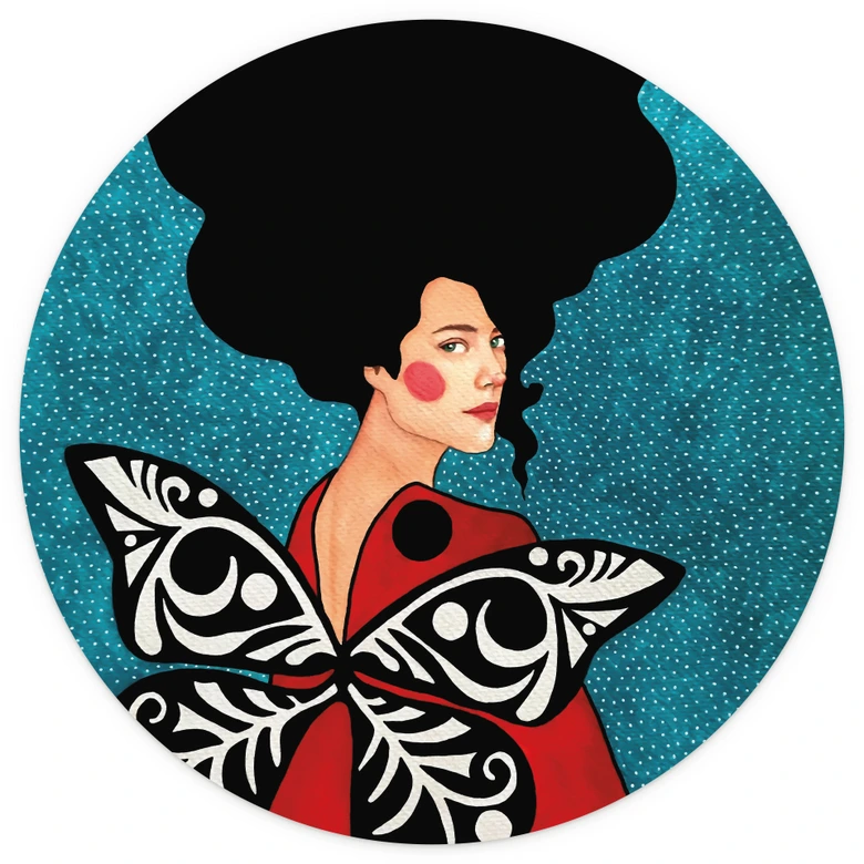 Fototapete Frau mit Schmetterlingsflügeln - Hülya - Rund - Selbstklebend/Vlies 