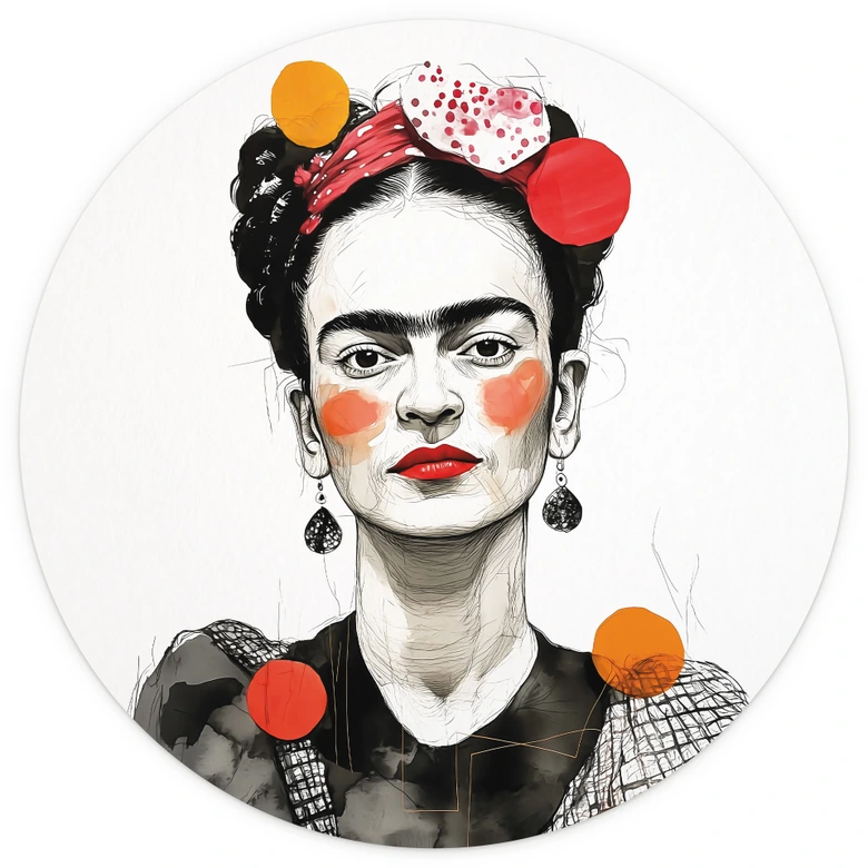 Frida Kahlo popkonstporträtt Fototapet - Jaszke - Rund - non-woven tapet/självhäftande non-woven tapet 