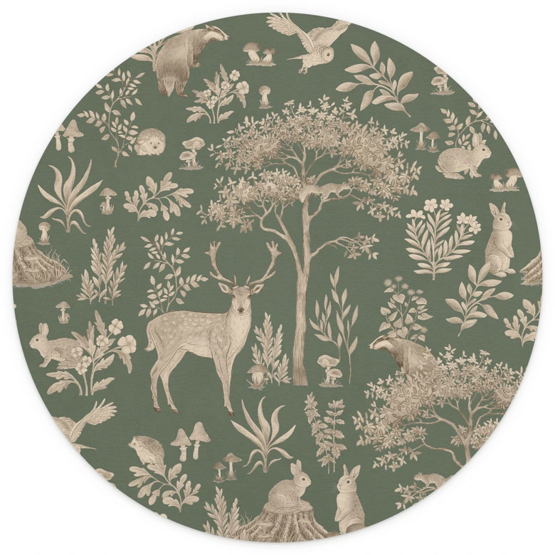Fortryllende skov med dyr tapet - Vintage grøn - Kikki Belle - Rund - vliesetapet/selvklæbende non-woven tapet 