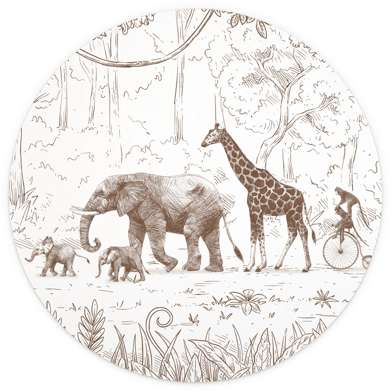 Papier peint photo rond Défilé de la jungle avec animaux - Kikki Belle - papier peint intissé/papier peint intissé autocollant 
