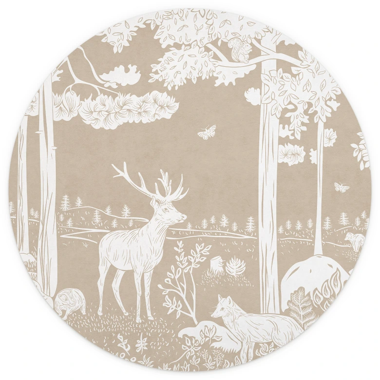 Wall Mural Autumn forest with deer and foxes - Brown - Kikki Belle - Round - non self-adhesive/self-adhesive wallpapers 