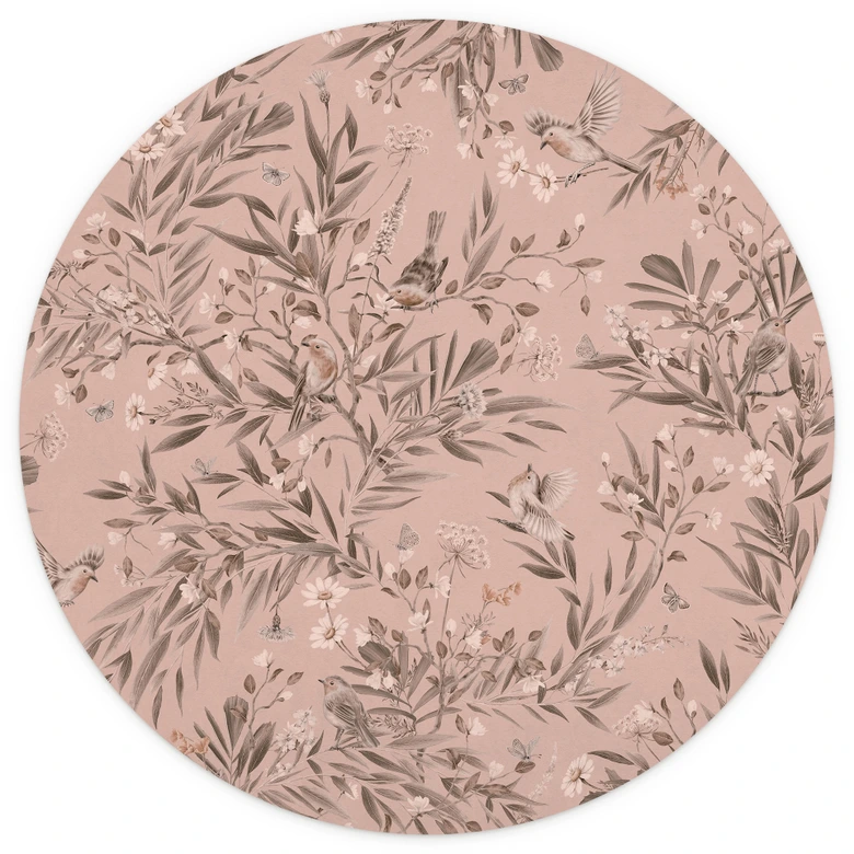 Fototapeta do pokoju dziecięcego ptaki i motyle na gałęziach - Kikki Belle - okrągła - samoprzylepna / nietkana 