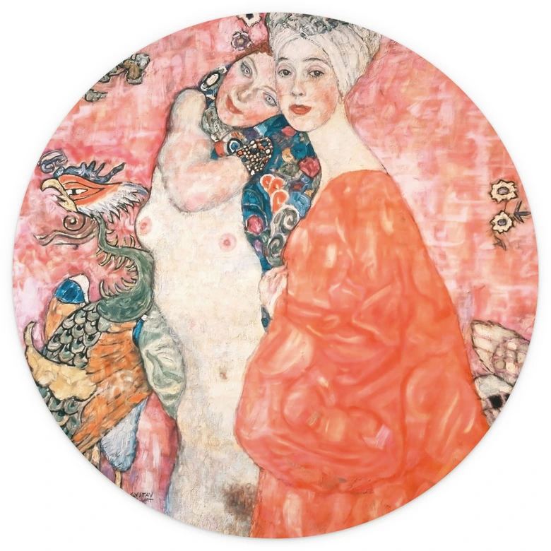 Papier peint photo Klimt - Les amies - rond - adhésif/non tissé 