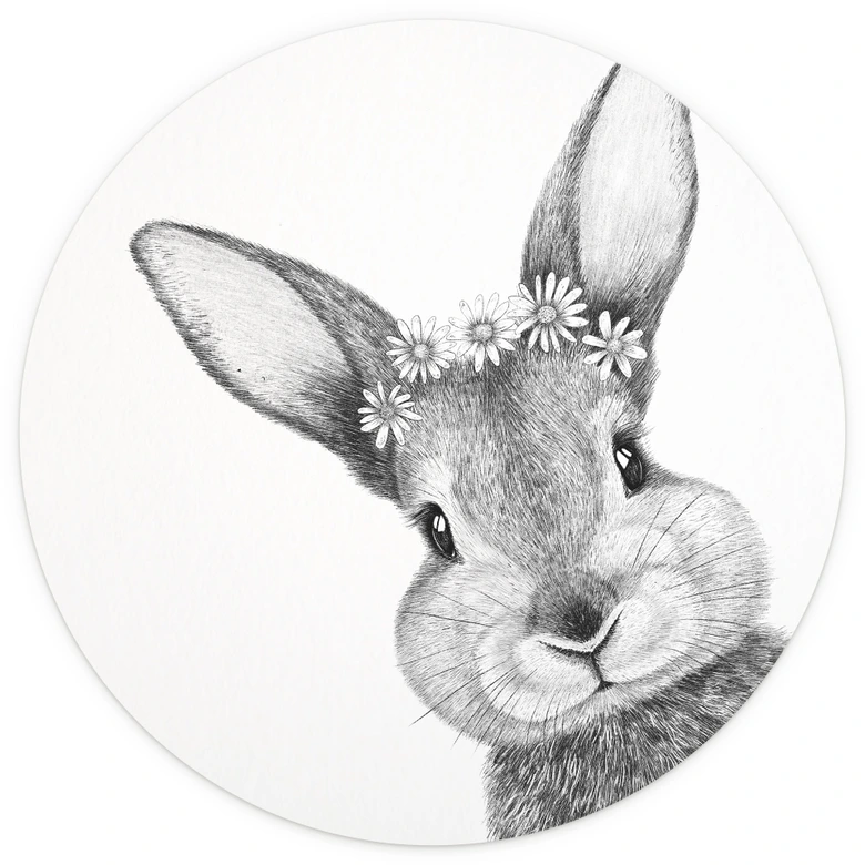 Fototapete Niedlicher Hase mit Kamillenblumen - Korenkova - Rund - Selbstklebend/Vlies 