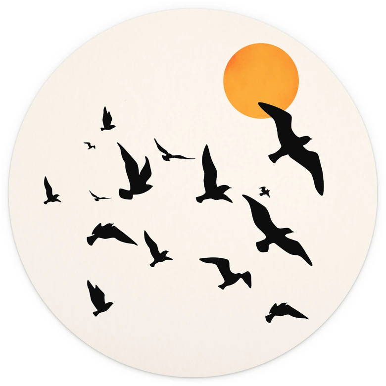 Fototapet Flyttfåglar på väg söderut - Kubistika - Rund - non-woven tapet/självhäftande non-woven tapet 