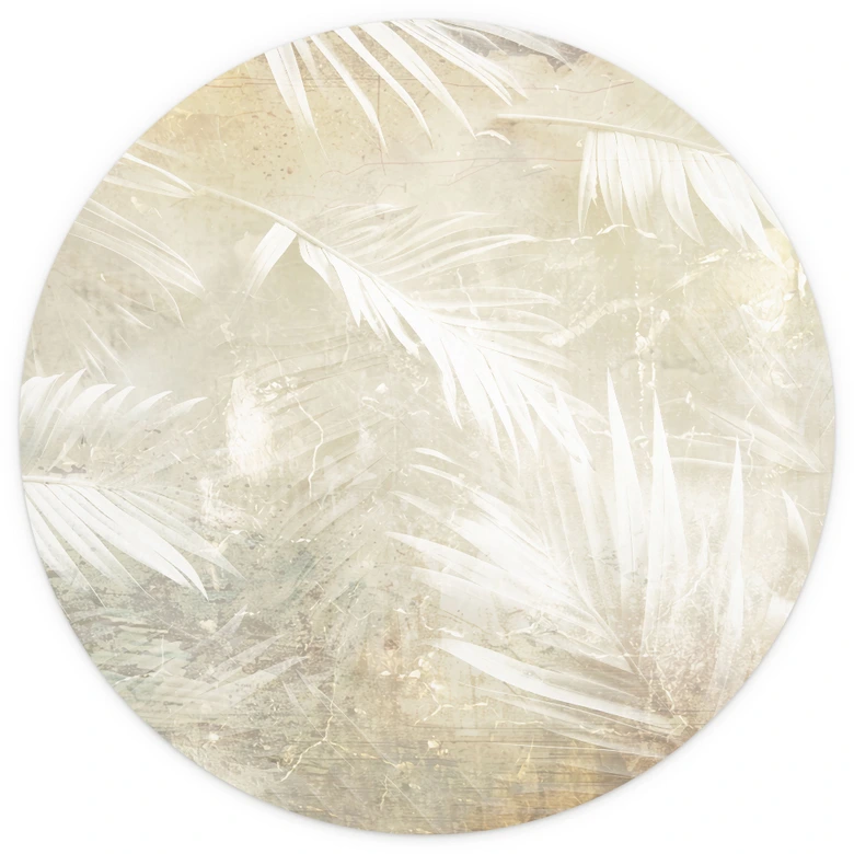 Tropische Fototapete Abstrakte weiße Palmenblätter - Kulik - Rund - Selbstklebend/Vlies 