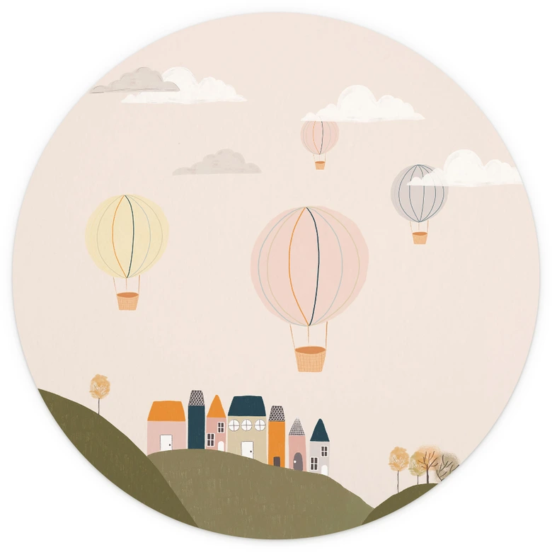 Behangcirkel Kleurrijke heteluchtballonnen in de lucht - Menina Lisboa - vliesbehang/zelfklevend vliesbehang 