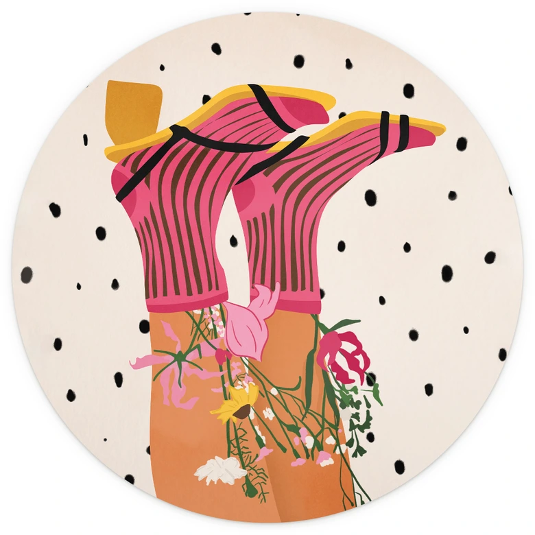 Papier peint photo L'amour des chaussettes rencontre le flower power - Mokate - Rond - papier peint intissé/papier peint intissé autocollant 