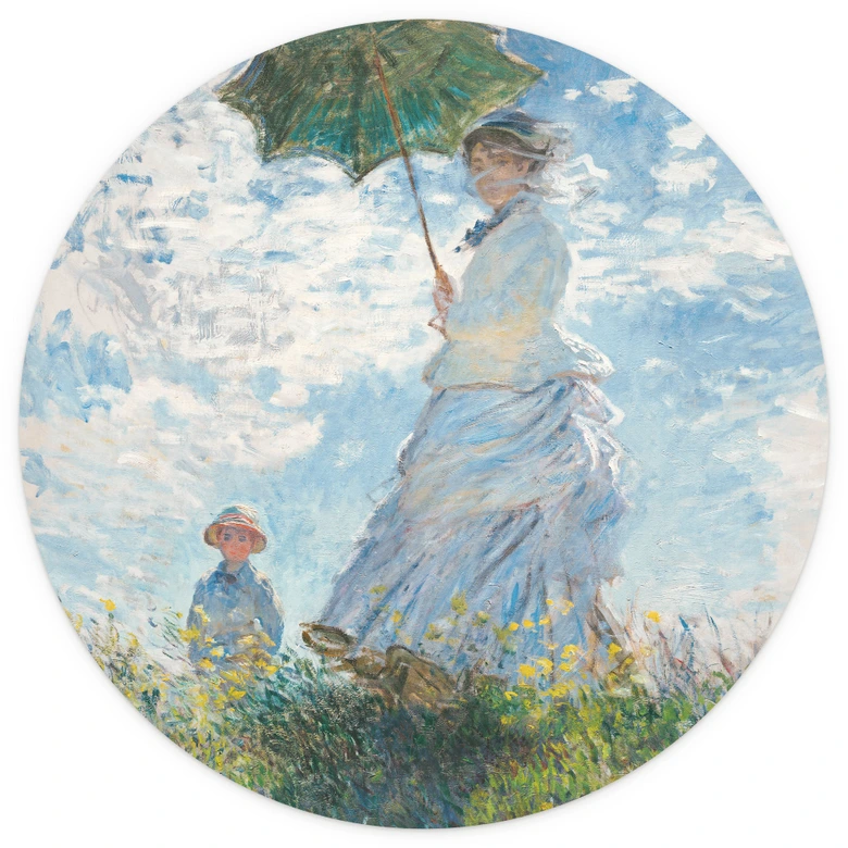 Fototapete Monet - Frau mit Sonnenschirm - Madame Monet und ihr Sohn - Rund - Selbstklebend/Vlies 