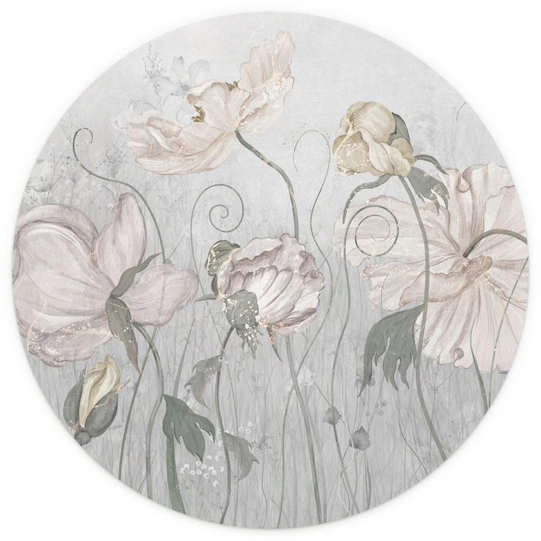 Vintage stijl bloemenbehang in grijs - Ms Tiff - Rond - Zelfklevend/niet-geweven 