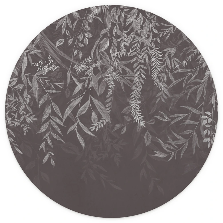 Fototapete Elegante Weidenzweige in Dunkelgrau - Ms Tiff - Rund - Selbstklebend/Vlies 