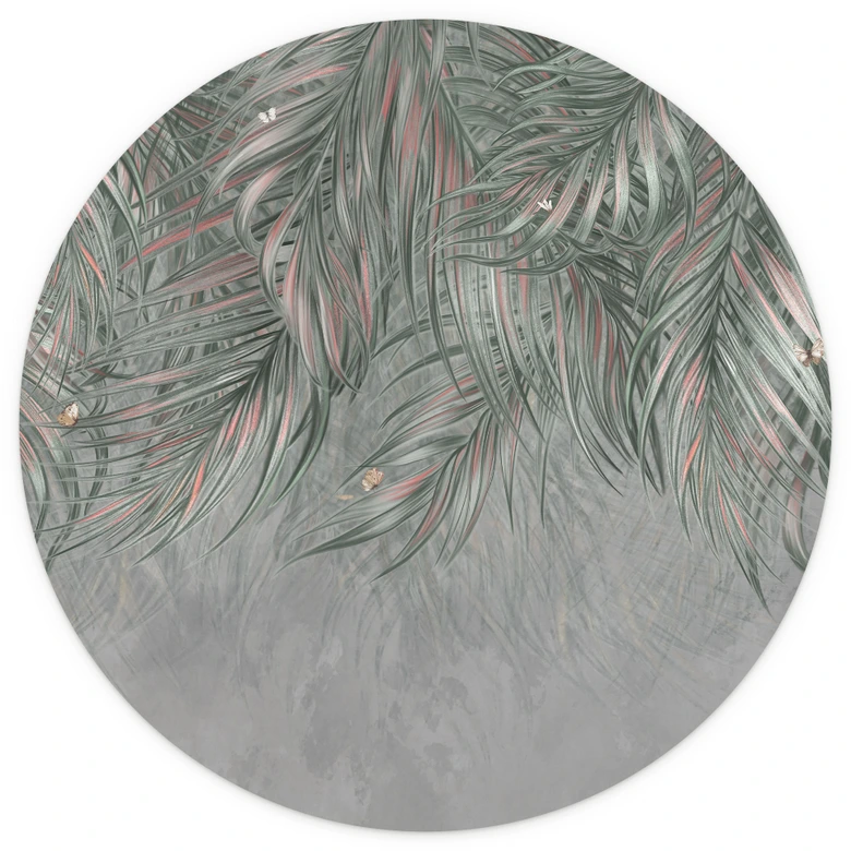 Fototapete Dschungel - Exotische Palmenblätter Pink-grün - Ms Tiff - Rund - Selbstklebend/Vlies 