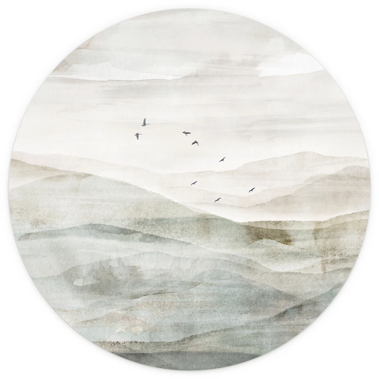 Fototapete Neblige Berglandschaft Aquarell - Ms Tiff - Rund - Selbstklebend/Vlies 