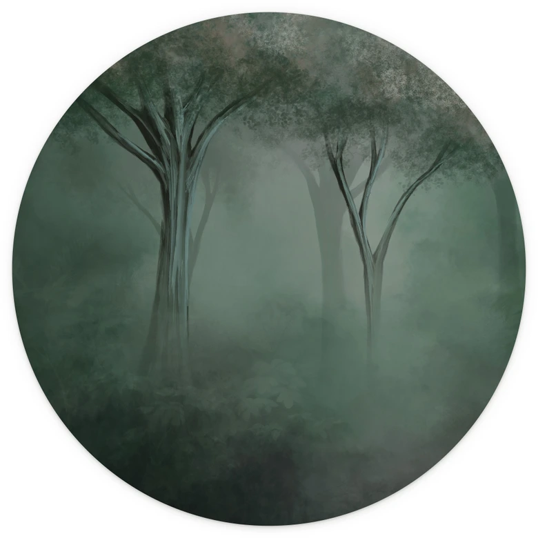 Fototapete Waldmagie im Morgennebel Grün - Ms Tiff - Rund - Selbstklebend/Vlies 