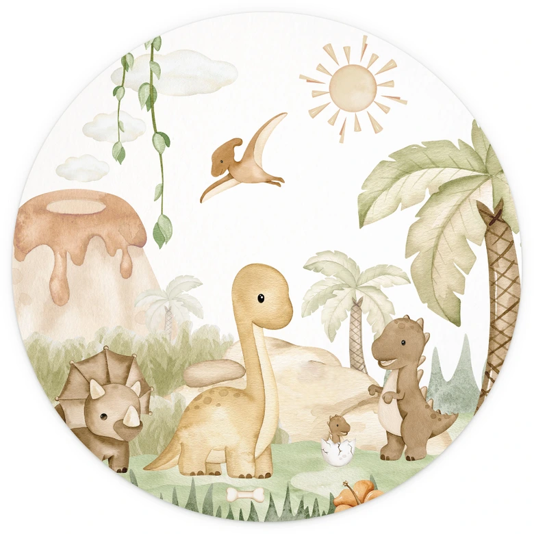 Kinderzimmer Fototapete Kleine Dinos auf großer Entdeckungsreise - Oliver Robins - Rund - Selbstklebend/Vlies 