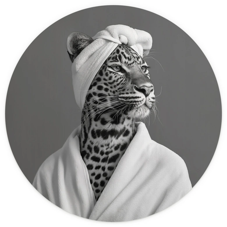 Royale spa time-out met luipaard | zwart-wit dierenbehang - Rahner - Rond - vliesbehang/zelfklevend vliesbehang 